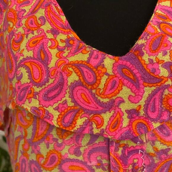 VINTAGE tank shift dress in HAWAII handsewn 70's paisley pink orange purple XL - Picture 7 of 10